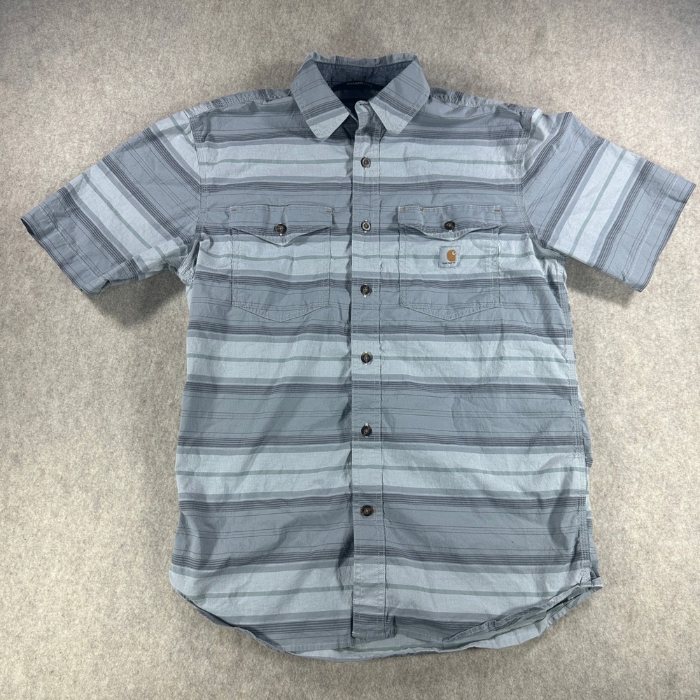 Carhartt Mens Medium Rugged Flex Relaxed Fit Striped Short Sleeve Work Shirt